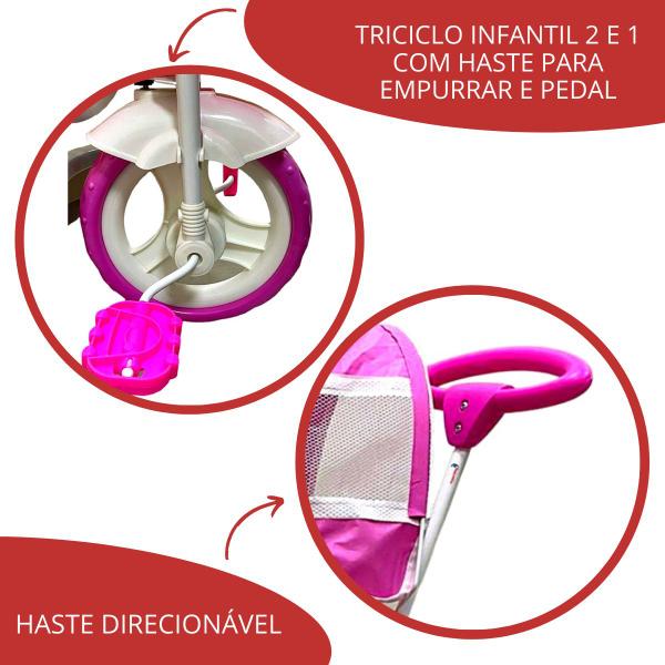 Imagem de Triciclo Infantil Com Toldo 2 Em 1 Importway Luzes Música Rosa