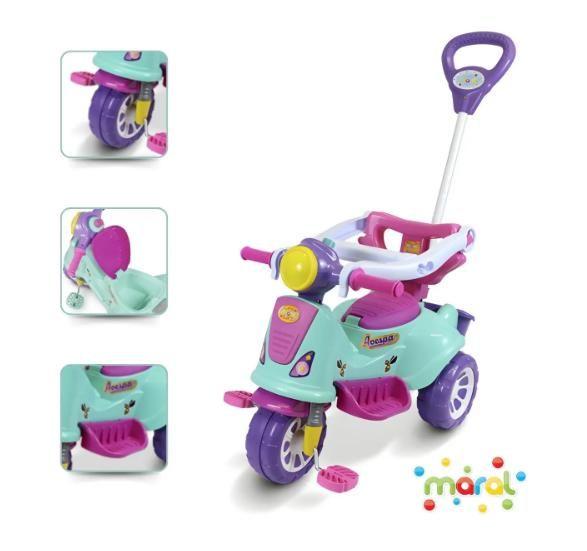 Imagem de Triciclo Infantil De Passeio E Pedal Andador Avespa Pink suporta até 25 kg