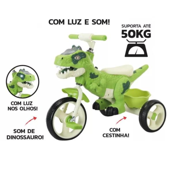 Imagem de Triciclo Infantil Dinossauro Com Som Luz E Cestinha Dm Toys