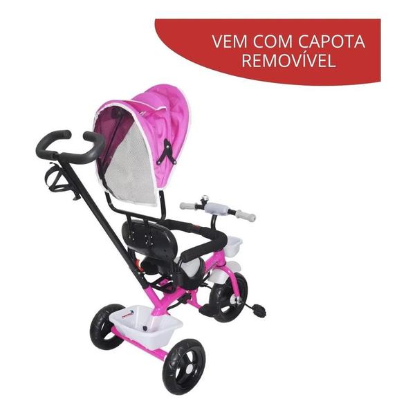 Imagem de Triciclo Infantil Empurrador C/ Capota Importway 2 Em 1 Rosa