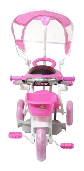 Imagem de Triciclo Infantil Empurrador com Cobertura Rosa e Faróis