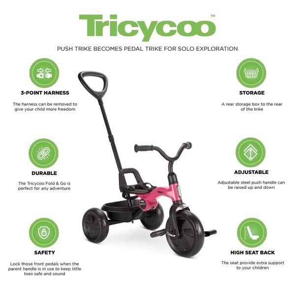 Imagem de Triciclo infantil Joovy Tricycoo Fold & Go com alça rosa