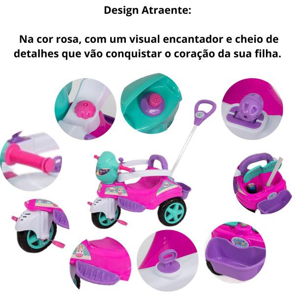 Imagem de Triciclo Infantil Menina Carrinho Empurrador com Pedal Haste Guia Movel Carro Passeio Criança