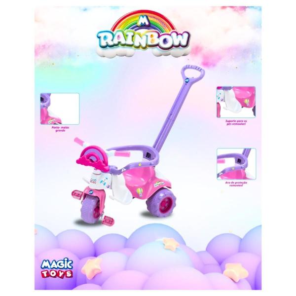 Imagem de Triciclo Infantil Motoca Empurrador Raibow Rosa Magic Toys