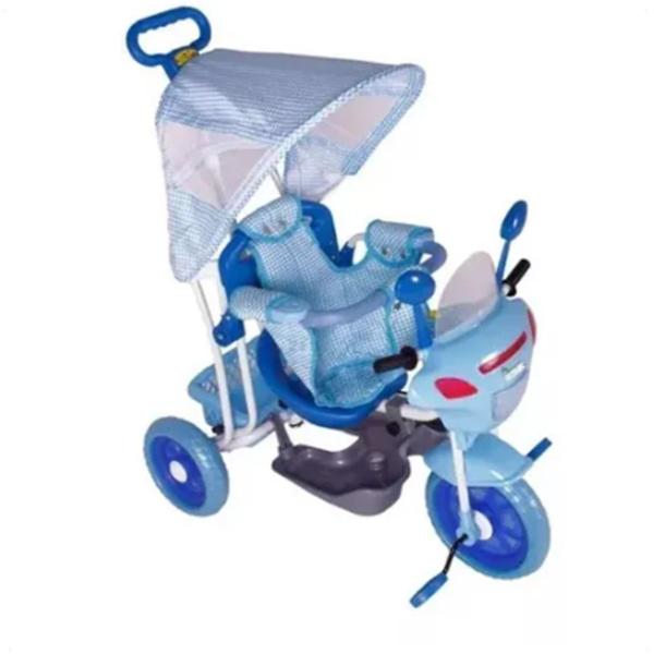 Imagem de Triciclo Infantil P/ Passeio Com Capota Pedal Azul 3 em 1