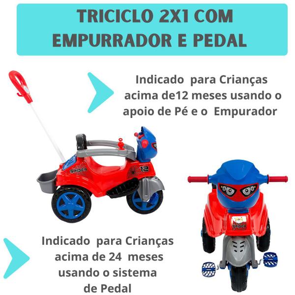 Imagem de Triciclo  Infantil para Passeio com Empurrador e Pedal Motoca 2X1 