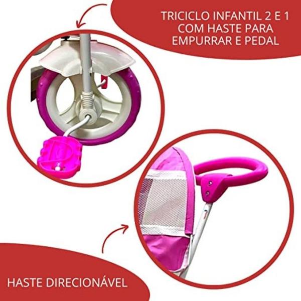 Imagem de Triciclo Infantil Passeio Com Empurrador BW003R - Rosa