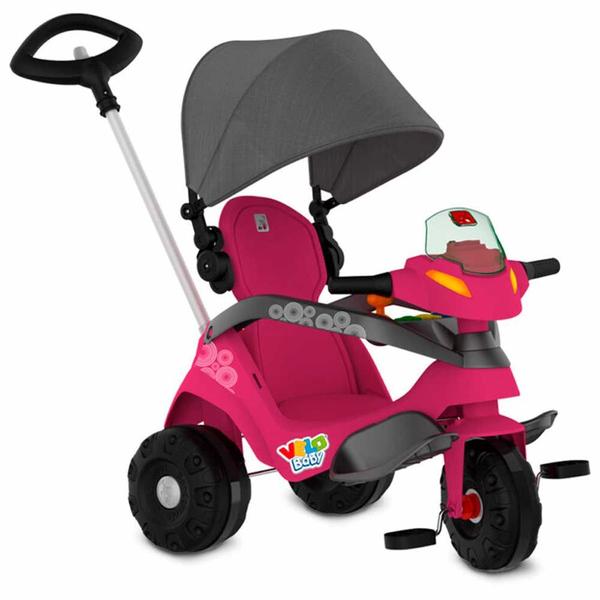 Imagem de Triciclo Infantil - Passeio e Pedal - Velobaby Reclinável - Rosa-Preto - Bandeirante