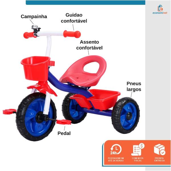 Imagem de Triciclo Infantil Pedal 3 Rodas Passeio Bicicleta Segurança Jony