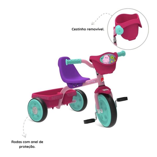 Imagem de Triciclo Infantil Pedal Cesto Passeio Com Cestinha Rosa Menina