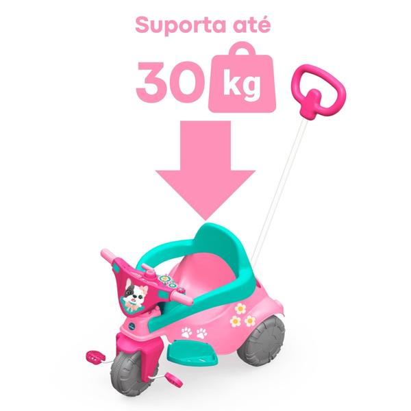 Imagem de Triciclo Infantil Pink Pet Rosa 3X1 com Puxador para Crianças a Partir de 12 Meses e até 30 kg Xalingo - 07249
