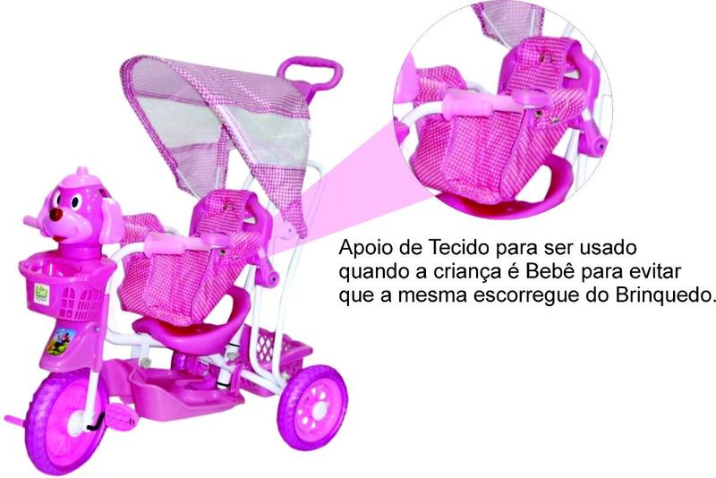 Imagem de Triciclo Infantil Rosa Com capota 2 em 1 Vira Gango