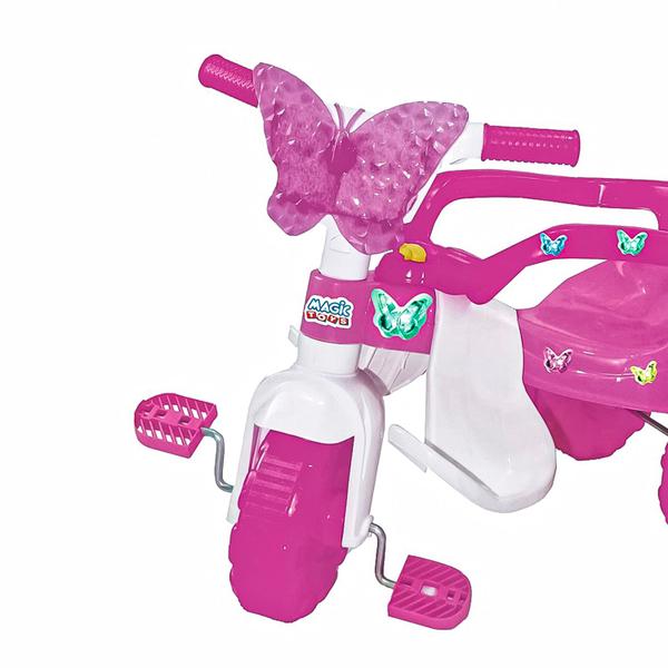 Imagem de Triciclo Infantil Rosa Para Meninas Butterfly Motoca Com Haste Colorida - Magic Toys