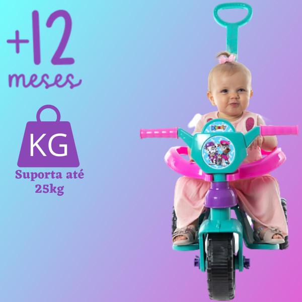 Imagem de Triciclo Infantil Suporta Até 25kg Menina Com Haste De Empurrar Motoca Velotrol Proteção Lateral Com Pedal Kendy Brinquedos