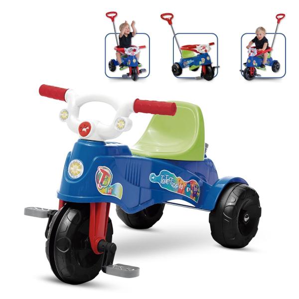 Imagem de Triciclo Infantil Tatetico Azul com Empurrador e Pedal 2 em 1 