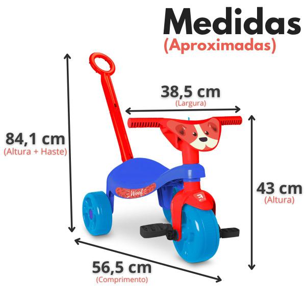 Imagem de Triciclo Infantil Velotrol Cachorro Dog Velocípede Tchuco P/ Criança C/ Hastes Vermelho e Azul