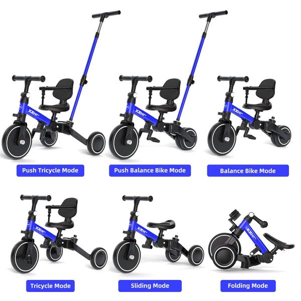 Imagem de Triciclo infantil XJD 6 em 1 para 1-4 anos com alça de pressão azul