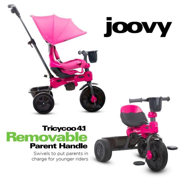 Imagem de Triciclo Joovy Tricycoo 4.1 Kids de 4 estágios com alça parental rosa