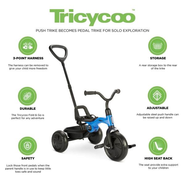 Imagem de Triciclo Joovy Tricycoo Fold & Go com alça de pressão azul 2-5y