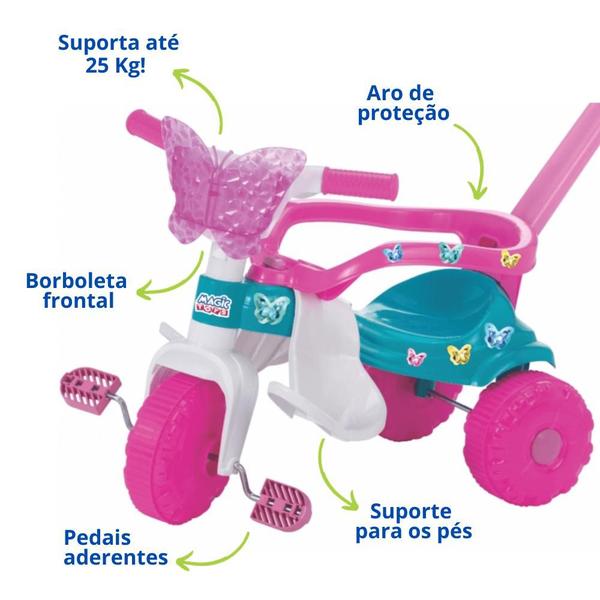 Triciclo Menina Rosa Borboleta Totoca Tico Tico Infantil Butterfly - Magic Toys Imagem de Triciclo Menina Rosa Borboleta Totoca Tico Tico Infantil Butterfly