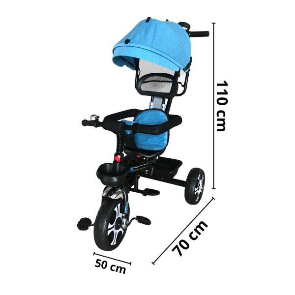 Imagem de Triciclo Motoca Bicicleta 3 Rodas Infantil Passeio com Empurrador Pedal Capota Azul Brinqway Bw302Az