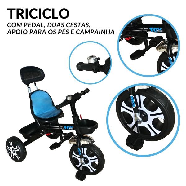 Imagem de Triciclo Motoca Bicicleta 3 Rodas Infantil Passeio com Empurrador Pedal Capota Azul Brinqway Bw302Az