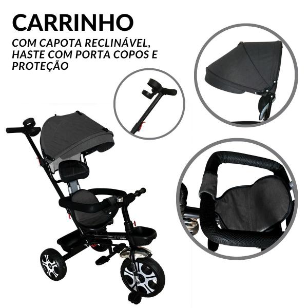 Imagem de Triciclo Motoca Bicicleta 3 Rodas Infantil Passeio com Empurrador Pedal Capota Brinqway Bw302