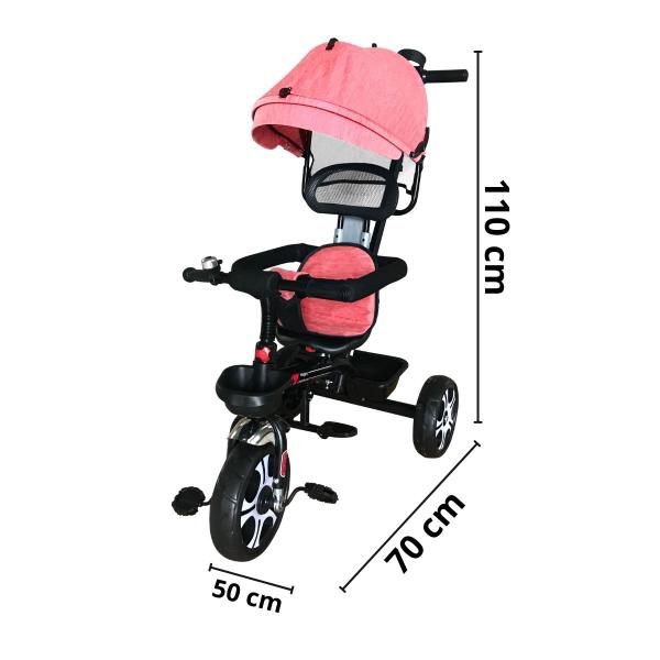 Imagem de Triciclo Motoca Bicicleta 3 Rodas Infantil Passeio com Empurrador Pedal Capota Rosa Brinqway Bw302Rs