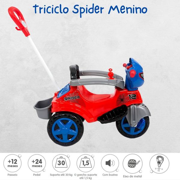 Imagem de Triciclo Motoca Homem Aranha Menino Bebê Empurrador e Pedal