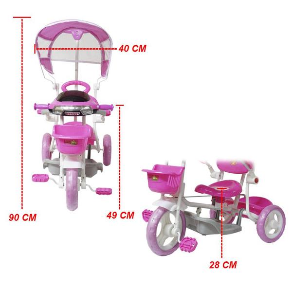 Imagem de Triciclo Motoca Infantil Passeio com Empurrador Pedal Luz Som Capota Importway BW-003 Rosa