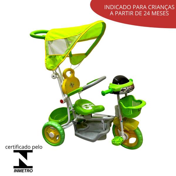 Triciclo Motoca Infantil Passeio Com Empurrador Pedal Luz Som Capota Importway Bw003 Verde Imagem de Triciclo Motoca Infantil Passeio Com Empurrador Pedal Luz Som Capota Importway Bw003 Verde