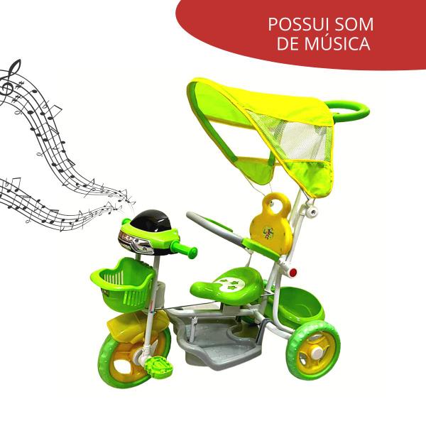 Triciclo Motoca Infantil Passeio Com Empurrador Pedal Luz Som Capota Importway Bw003 Verde Imagem de Triciclo Motoca Infantil Passeio Com Empurrador Pedal Luz Som Capota Importway Bw003 Verde