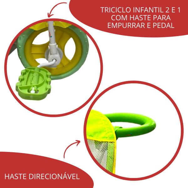 Triciclo Motoca Infantil Passeio Com Empurrador Pedal Luz Som Capota Importway Bw003 Verde Imagem de Triciclo Motoca Infantil Passeio Com Empurrador Pedal Luz Som Capota Importway Bw003 Verde