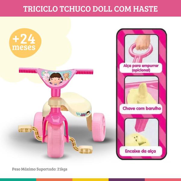 Imagem de Triciclo Motoca Motoquinha Menina Doll Com Haste Empurrador