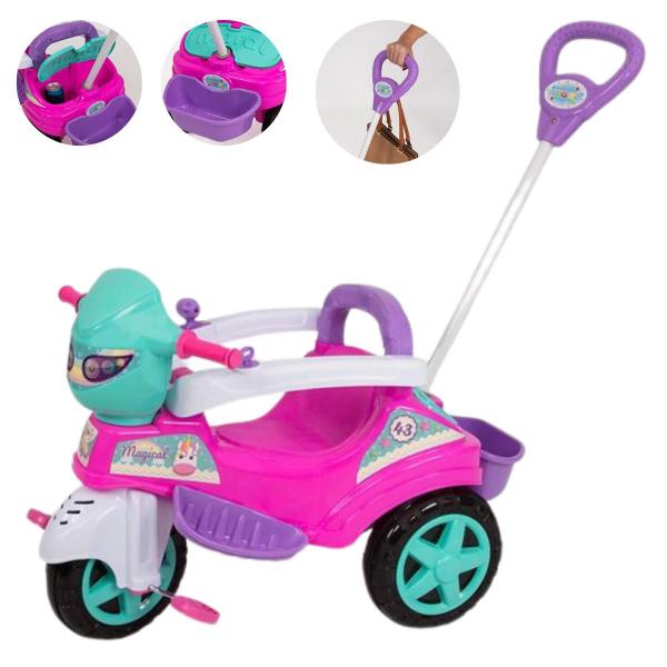 Imagem de Triciclo Motoca para Passeio Carrinho com Pedal e Empurrador Motinha Cor Rosa  Menina