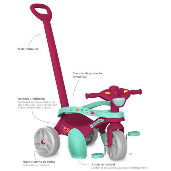 Triciclo Mototico Infantil Bandeirante Pedal Rosa 693 - BRINQUEDOS BANDEIRANTES Imagem de Triciclo Mototico Infantil Bandeirante Pedal Rosa 693