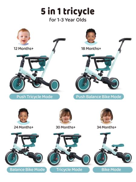 Imagem de Triciclo newyoo TR008 Toddler Push para 1-3 anos com 5 em 1