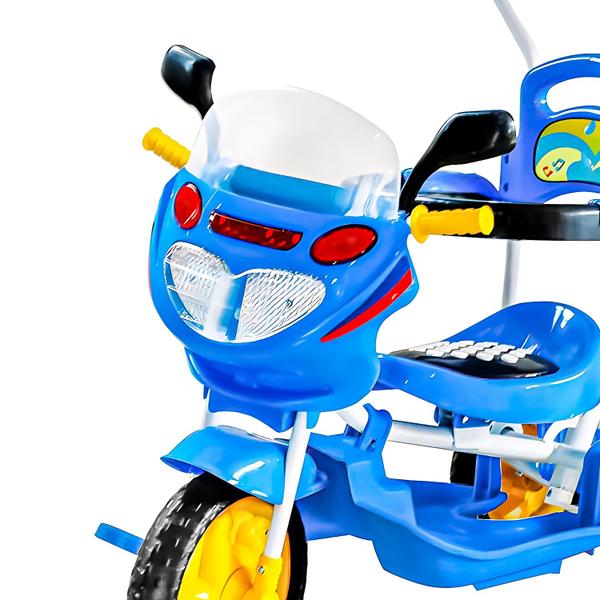 Imagem de Triciclo Passeio Divertido Moto Azul Empurrador E Cobertura Dm Toys