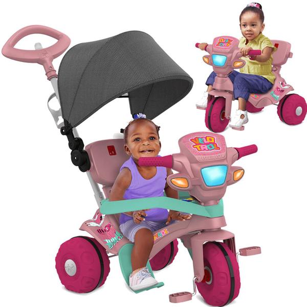 Imagem de Triciclo Passeio Pedal Bandeirante Velotrol com Capota Rosa