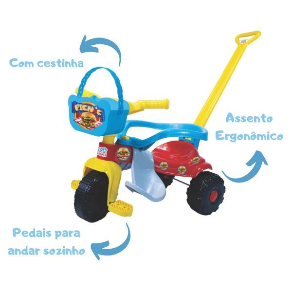 Imagem de Triciclo Pedal Tico Tico Pic Nic Azul Com Aro De Proteção Removível