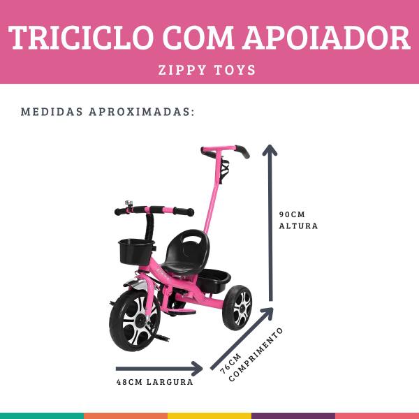 Imagem de Triciclo Rosa Com Apoiador Passeio Criança Zippy Toys