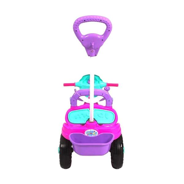 Imagem de Triciclo Rosa Tico Tico de Passeio Infantil Seguro com Alça Pedal e Porta Objetos Práticos Haste para Empurrar