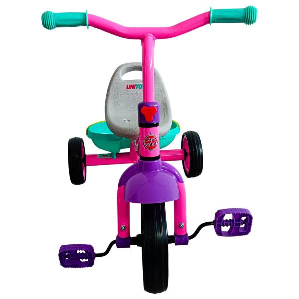 Imagem de Triciclo Rosa Uni Toys Princess Suporta até 30kg Três Rodas Com Cesto Infantil