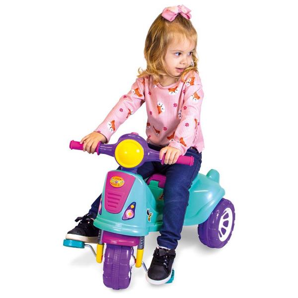 Imagem de Triciclo Rosa / Verde Infantil com Pedal Tico Tico Haste para Empurrar e Porta Objetos Diversão e Segurança Velotrol