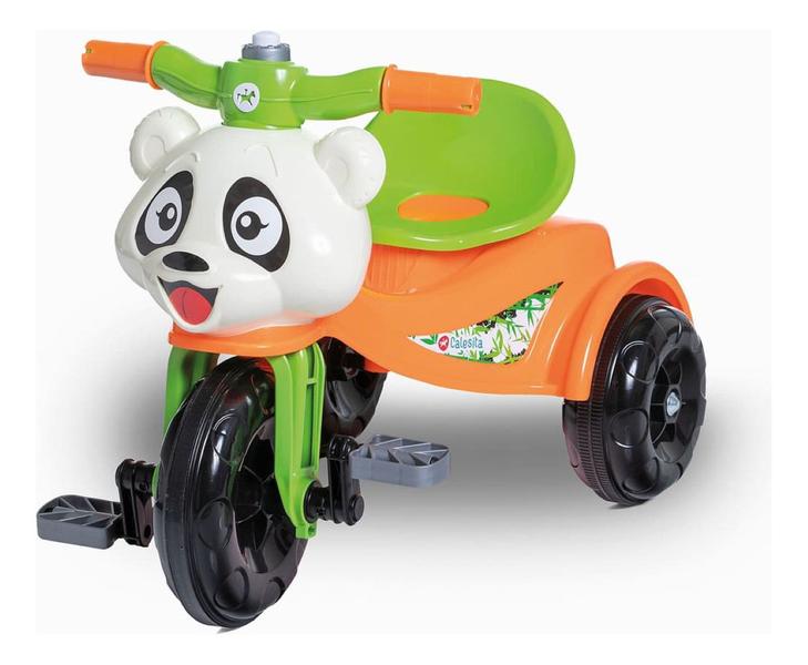 Imagem de Triciclo Sem Haste Empurrador Andador De Passeio Infantil Motoca Pandinha Com Cestinha Buzina Pedal