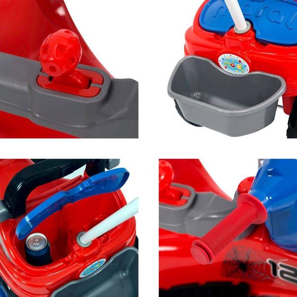 Imagem de Triciclo Spider Infantil com Pedal Tico Tico Haste para Empurrar e Porta Objetos Diversão e Segurança em Passeios