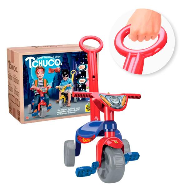 Imagem de Triciclo Tchuco Motoca Herois Super Teia c/ Empurrador Pedal Infantil