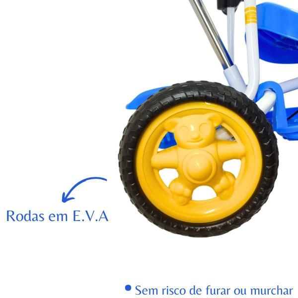 Imagem de Triciclo Ursinho Passeio E Pedal Capota Azul Som E Luz Bebe DM Toys