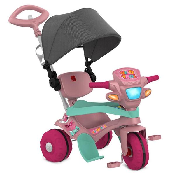 Imagem de Triciclo Velotrol com Capota Passeio e Pedal Rosa Bandeirante