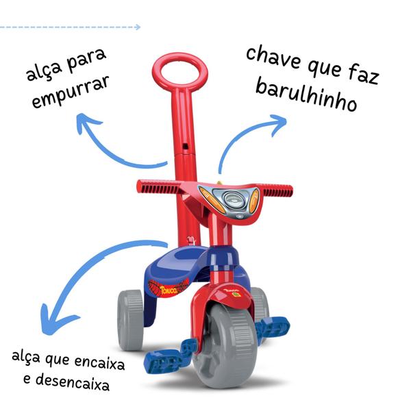 Imagem de Triciclo velotrol motinha mini moto motoquinha bicicleta de tres rodas andador com haste empurradora